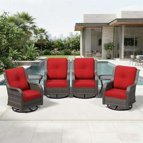 Image of Joyside 6 Piece Wicker Patio Furniture Set, Outdoor Swivel Rocker Patio Chairs with High Back, Deep Seating, Wide Armrest, Thickened Cushions, Outdoor Furniture for Deck, Porch Use