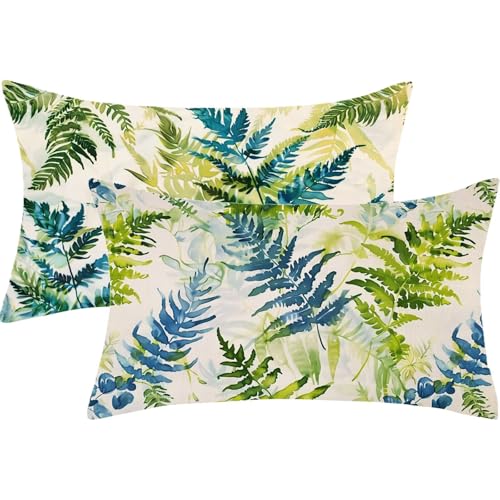 Cuscini per Divano Esterno Giardino Verde Cuscino 25x50 Set di 2 Pianta Cuscini Decorativi Moderno Rettangolo Velluto Copricuscini Divano per Giardino Balcone Decorazioni Autunnali, Regalo Donna,J19