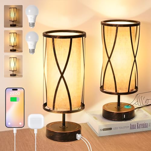 Lámparas de mesa de noche 2 unidades con LED y USB