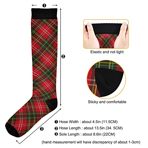 Image of Kigai Knee High Socks Christmas Plaid Red and Green Compression Sock 1 Pair Casual Athletic Tube Socks for Soccer Women Men Medical Nurse Warm Stockings, 20-30mmHg