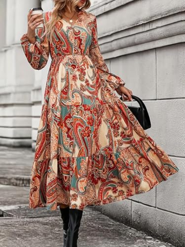 Image of GRECIILOOKS Women Dress | Elegant V Neck Casual Western Dresses | Women's Printed Maxi Dress | Floral Printed Dress for Womens | Trendy Vacation, Party & Beach Outfit