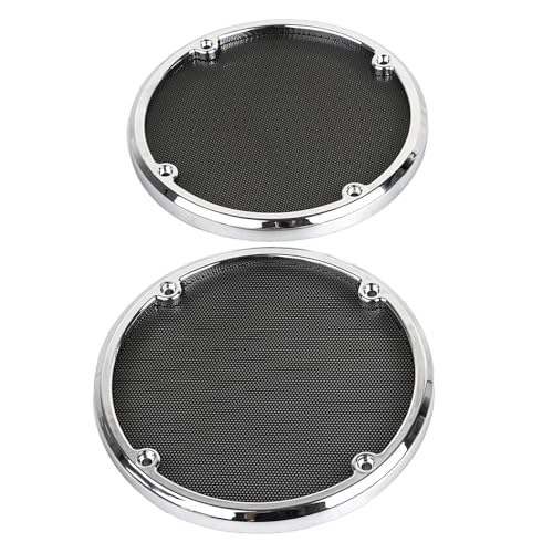 Image of Motorcycle Rear Speaker Grill Mesh Cover For Harley Electra Glide FLHTCU /FLHTK Tri Glide Ultra FLHTCUTG Road Glide FLTRU 2014-2023,Chrome Trim Ring + Black Mesh