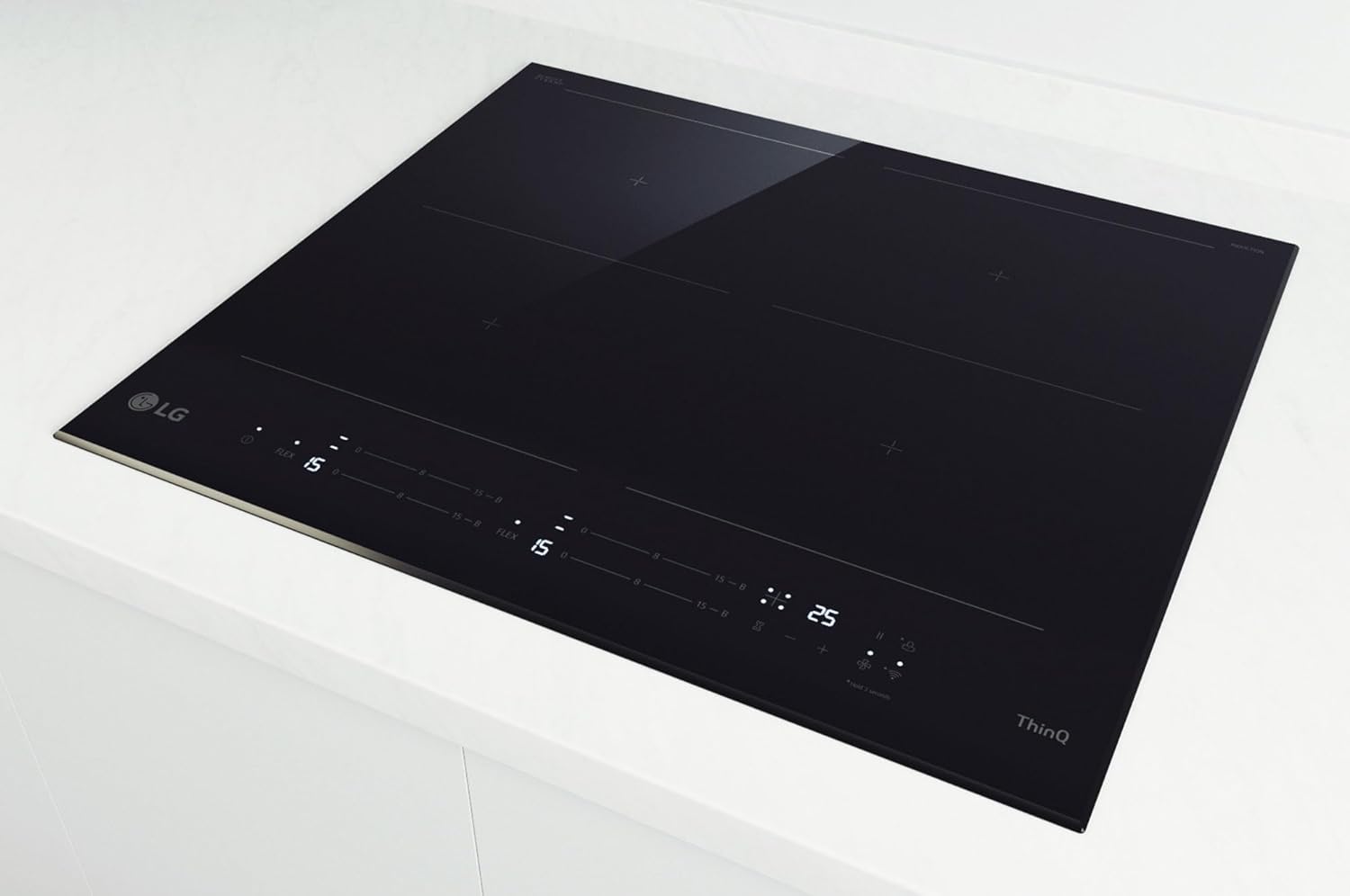 LG CBIZ2437B Piano Cottura Induzione 60cm, Potenza da 2,5 a 7,4kW, 4 Zone Totali, 2 Zone Flex, 15 Livelli di Potenza + Boost, Controlli Touch Slide Indipendenti, Wi-Fi, Vetro Ceramico SCHOTT, Nero