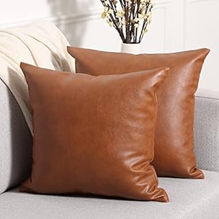 YAERTUN Set of 2 Faux Leather Decorative Throw Pillow Covers Modern Solid Outdoor Cushion Cases Luxury Pillowcases for Couch Sofa Bed 18x18 Inches Brown