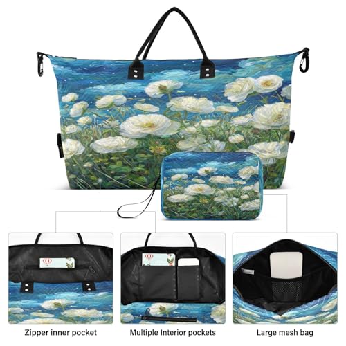 Floral Moonlit Meadow Travel Duffel Bag for Men Women with Makeup Bag Weekend Overnight Carry On Bags for Yoga Travel Gym2