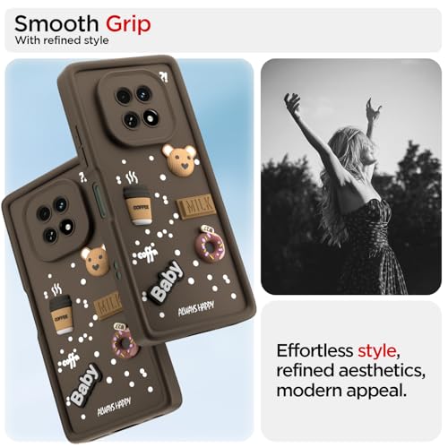 Image of Outlouders Back Cover for Realme C63 5G | 3D Cartoon Cute Fun Bear | Silicone Full Body Protection Bumper Case (Brown)