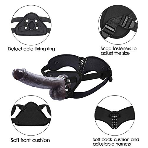 Strap-On Dildo Realistic Silicone Dildo With Wearable Sex Harness For Couple Pegging Women Lesbian Sex Fun, 7.6'' (Black) #TOP4
