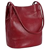 Iswee Genuine Leather Tote Bucket Bags Hobo Shoulder Bags Purse and Handbags for Women (Wine Lichee)