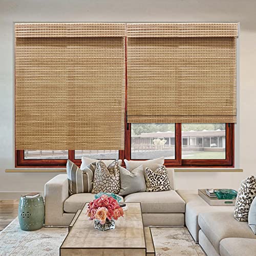 Lantime Wood Cordless Roman Shades, Lined Blackout Bamboo Window Shades Blinds, Rubkhari #TOP2