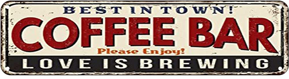 Coffee Bar Love is Brewing Retro Tin Signs Aluminum Metal Sign for Kitchen Home Garden Wall Bar Cafe Decor 4x16 Inch