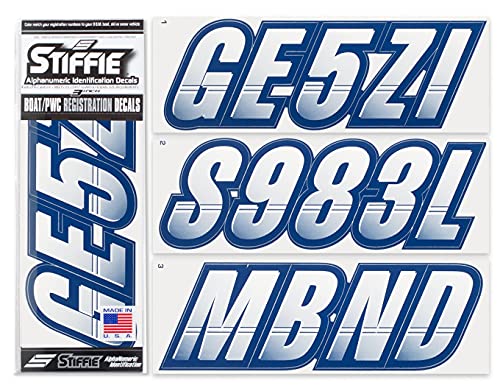 Image of STIFFIE Techtron White /Navy 3 inch Boat & PWC Registration Decals • Numbers Letters Stickers