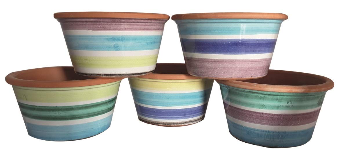 Generico VASI Vasi in Ceramica di Vietri Dipinti a Mano (5 Pezzi), Diametro cm 25, Altezza cm 14, Fioriera in Terracotta per Succulente Mini Cactus Erbe Aromatiche Piante da Interno ed Esterno