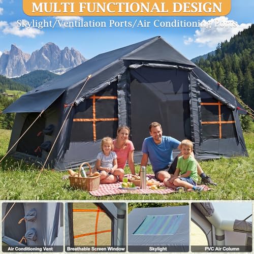 Image of Inflatable Camping Tent,2 /4 /6 /8 Person Glamping Inflatable Tents with Awning, Quick Setup Blow Up Tents with Pump, Waterproof Oxford Inflatable House for Camping, Air Glamping Hot Tents for Adult