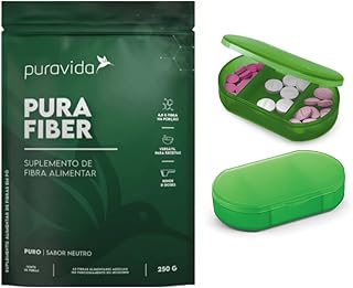 Kit Puravida Pura Fiber 250g Pura Vida Em Pó Sabor Neutro + Porta Capsula