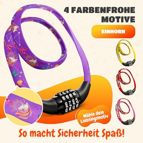 Fahrradschloss Kinder mit Zahlencode – Einhorn – leicht und sicher – Kinder Fahrradschloss Zahlenschloss – 65 cm – Zahlenschloss Fahrrad… – Ansicht 3