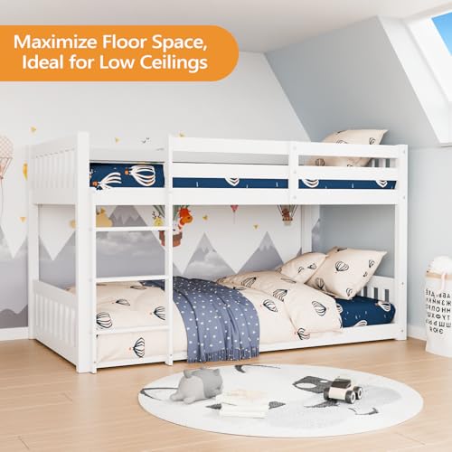JOYMOR Solid Wood Low Twin Bunk Bed