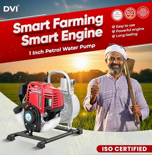 Image of DVI 35CC 4 STROKE 1.5HP PORTABLE PETROL WATER PUMP (1 INCH) WATER PUMP ADVANCED TECHNOLOGY PETROL ENGINE 3600 RPM USED FOR AGRICULTURE, WATER LIFTING, LOW FUEL CONSUPTION | LONG RUNNING LIFE.