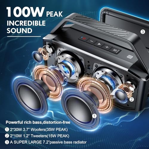 W-KING D9-1 Portable Speakers Bluetooth Wireless Loud, 100W Max Waterproof Outdoor Bluetooth Speaker Big Party Large Boombox Subwoofer の商品画像 1