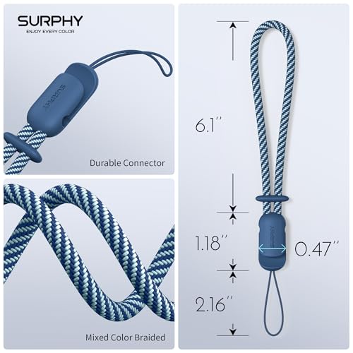 Image of SURPHY 2 Pack Phone Lanyard, Phone Wrist Strap for Case, Camera Wrist Strap | Ultra-Light 2-Color Braided Phone Strap, Cellphone Charm Strap, Anti-Lost Wrist Lanyard for Women and Men, Blue Jay Gray