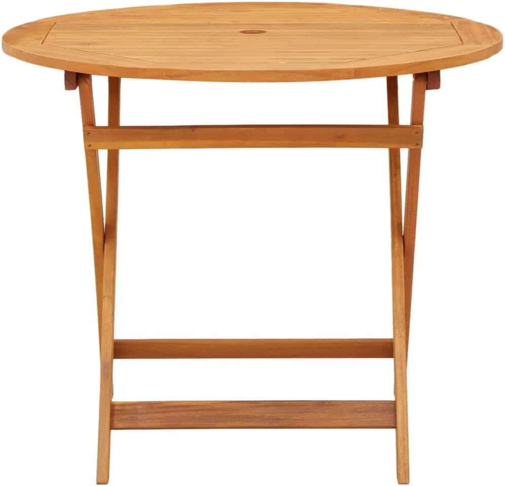 Folding Patio Table ?35.4"x29.5" Solid Eucalyptus Wood,Round Eucalyptus Wood Folding Dining Table with Umbrella Hole for Outdoor Picnic and Parties Outdoor Furniture