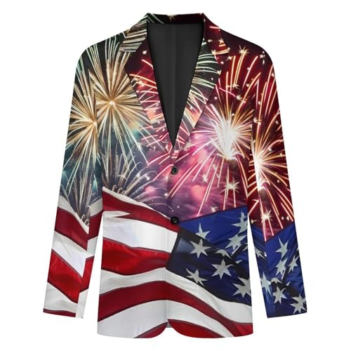 Fireworks American Flag Men's Classic Fit Suit Two Button Blazer Business Coat Tuxedo for Wedding Dinner3