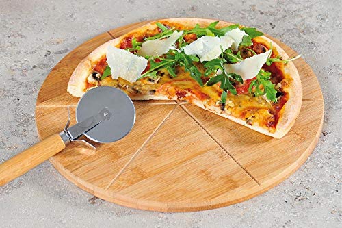 Kesper 58462 Pizza-Teller mit Pizza-Schneider, FSC-zertifizierter Bambus, Maße: ø 32 cm, Stärke: 1.5 cm (Packung mit 2) – Ansicht 2