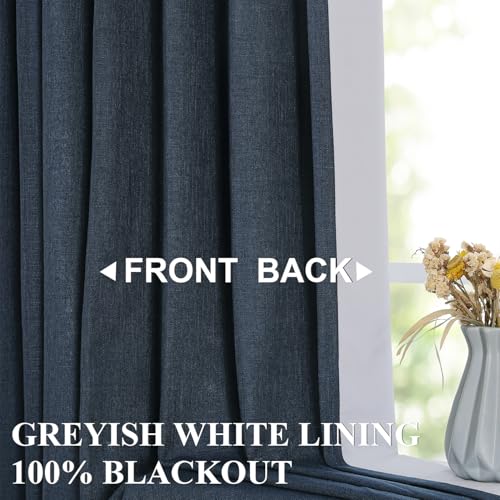 Image of Vision Home Navy Blue Pinch Pleated Full Blackout Curtains Linen Blended Room Darkening Window Curtains 102 inch for Living Room Bedroom Thermal Insulated Pinch Pleat Drapes with Hooks 60 inch Wx102 Lx1