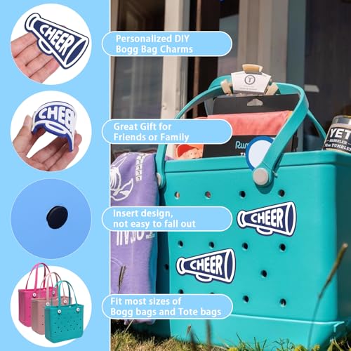 Yumttero 2Pcs Cute CHEER Charms for Bogg Bag Accessories Compatible with Bogg Bag Original All Models, Insert Decorative Bogg Bag Charms for Handbag Rubber Beach Tote Bag(CHEER)