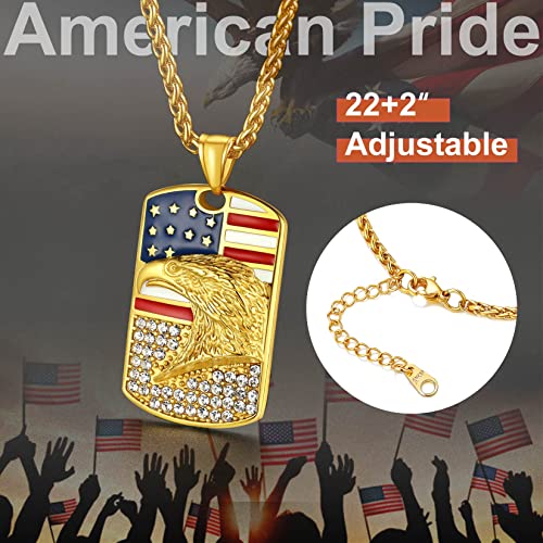 Gold American Flag Eagle Necklace Men Patriotism Jewelry Hip Hop Dogtag Pendant Chain Us National Flag Jewelry Gift Patriot Dog Tag Necklace #TOP2