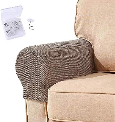 Armrest Chair Covers, NEKOSUKI Set of 2 Stretch Fabric Armchair Couch Arm Rest Cover, Anti-Slip Spandex Polyester Sofa Chair Arm Caps Slipcovers for Chairs Furniture Protector (Light Golden)