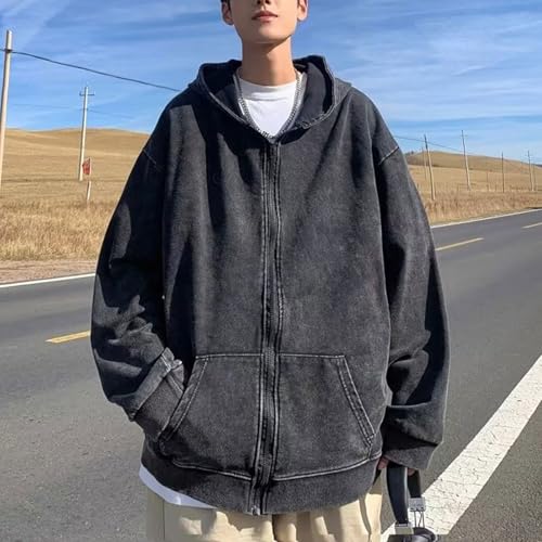 Men's Zip Up Hoodies Heavyweight Hip Hop Y2K Hoodie Vintage Loose Wash Sweatshirt Jacket Streetwear3