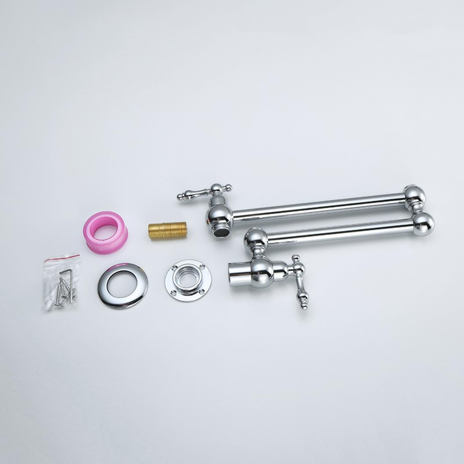 Faucet Rubinetto da Cucina a Parete e Retrattile, a Doppia Maniglia Fredda, Oro Spazzolato