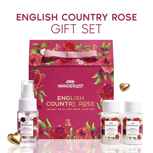 Image of Nykaa Wanderlust English Country Rose Mini Gift Set English Country Rose | EDP, Body Lotion & Shower Gel