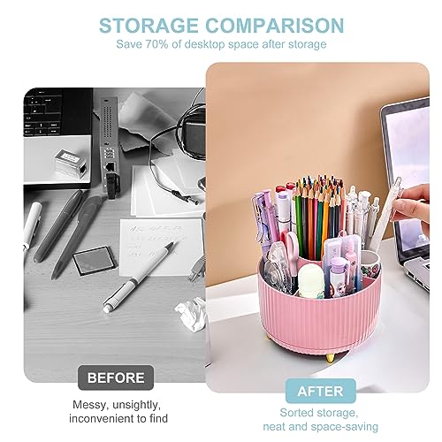Image of Cayxenful Pencil Holder For Desk,5 Slots 360Degree Rotating Desk Organizers And Accessories,Desktop Storage Stationery Supplies Organizer, Cute Pencil Cup Pot For Office, School, Home (D-Pink)