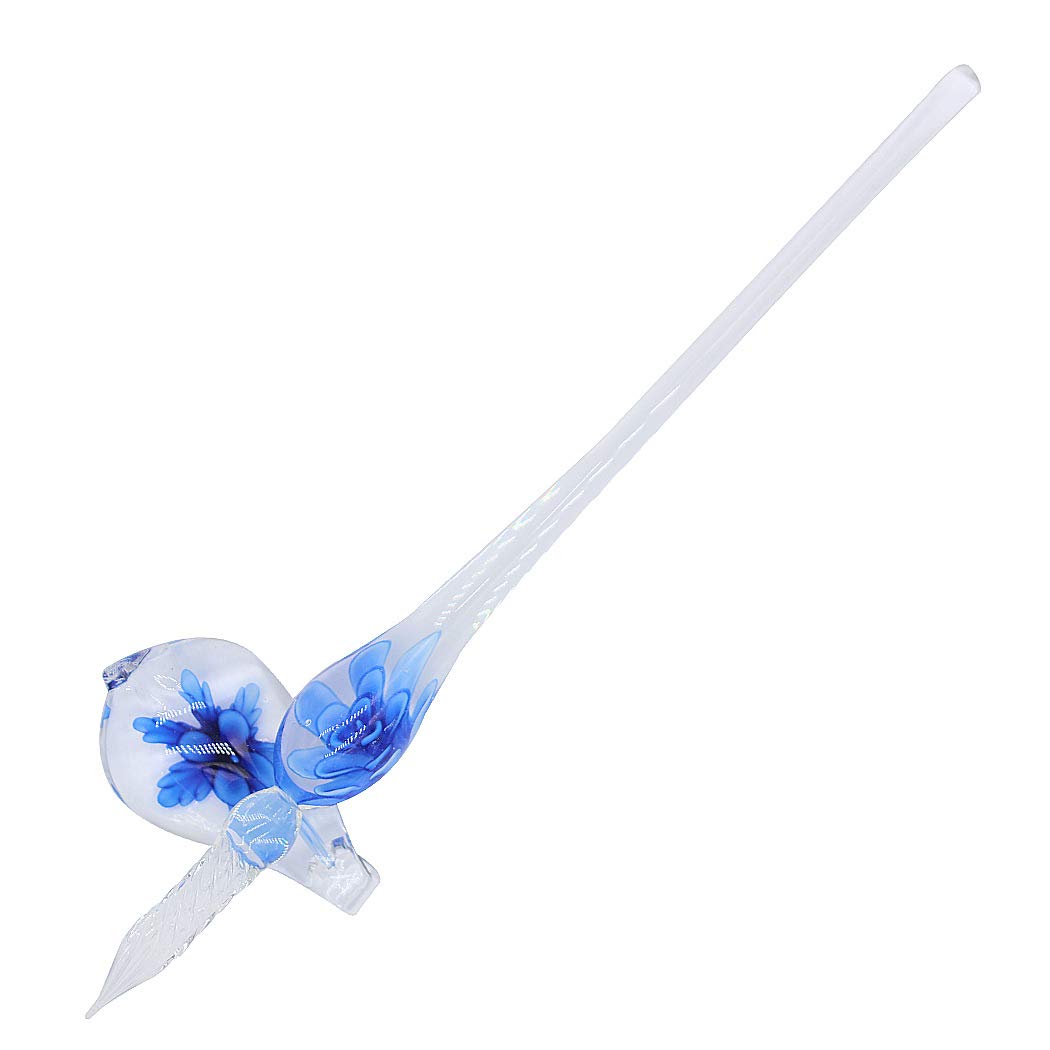 SIPLIV Handmade Crystal Glass Intarsia Dip Pen Fountain Pen Kit Vintage Calligraphy Signatures Pen with A Pen Holder, Dark Blue - Image 3