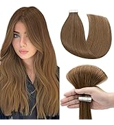 SEGO Tape in Hair Extensions Human Hair,Light Brown 14 Inch 40g/pack 20 pcs,100% Remy Human Hair ...