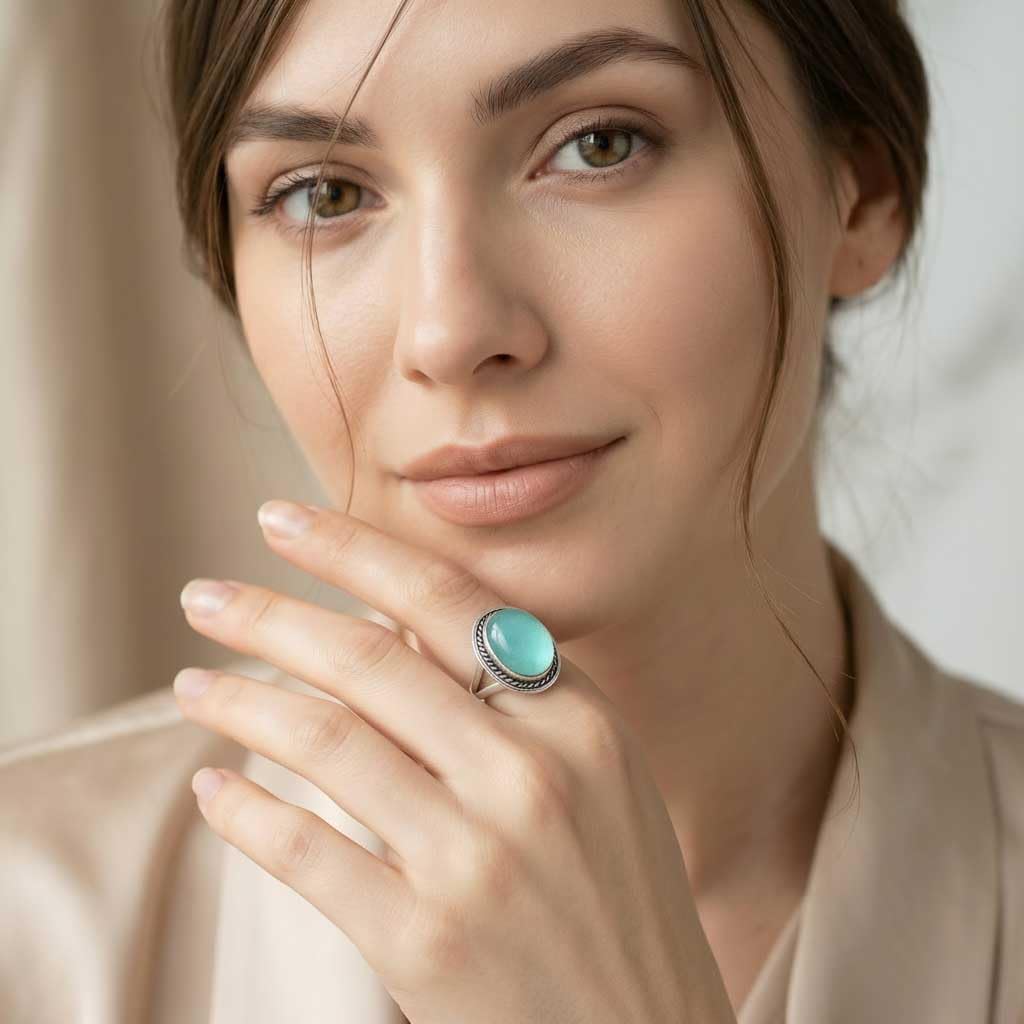 Handmade 925 Sterling Silver Overlay Ring Natural Gemstone Garnet, Rose Quartz, Turquoise, Labradorite Oval Boho Jewelry For Women