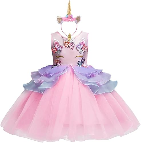 Miniatura 1 de HOIZOSG Vestido de cumpleaños de unicornio para bebé, disfraz de princesa, Halloween, cosplay, Navidad, carnaval, fiesta, con diadema