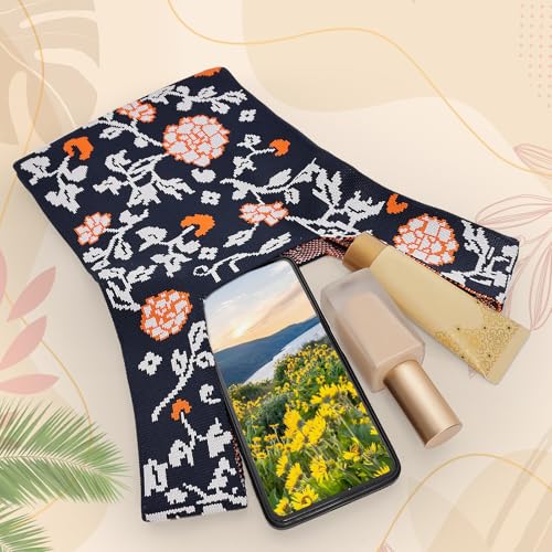 Image of Small Crochet Knit Tote Wrist Bag, Portable Knot Sleeve Handle Bag Cute Wristlet Pouch Purse for Women