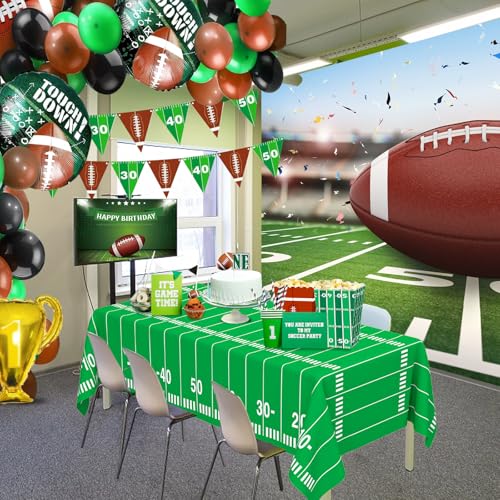 Image of WNINK 2 Pack Football Tablecloth - Disposable Plastic Table Cover for Football Themed Party Games Decoration - 54 X 108 Inch