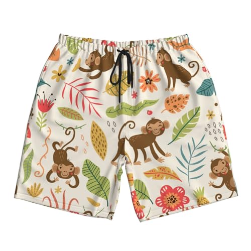 Monkeys in The Jungle Print Men's Casual Beach Shorts Elastic Waist Drawstring Dry Quick Summer Shorts4