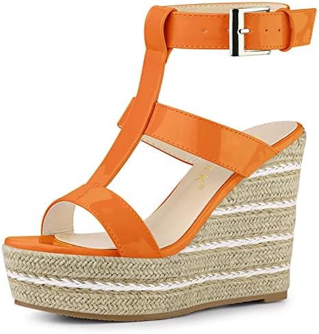 Allegra K Women's Strappy Espadrille Wedges Platform Orange Sandals - 6 M US