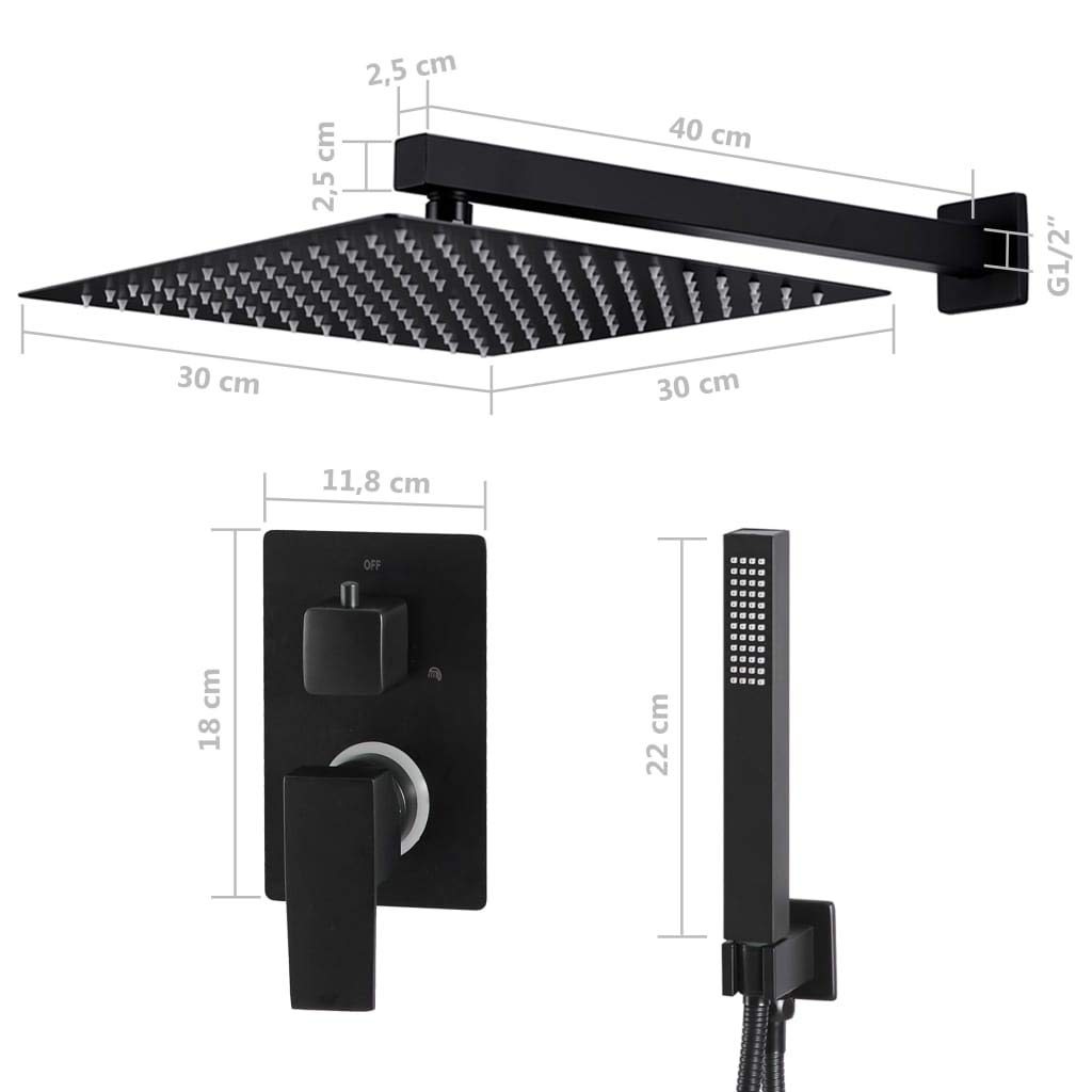 Sistema doccia in acciaio inox 201 nero con soffione quadrato e doccetta, 168 ugelli anticalcare, tubo flessibile da 150 cm, moderno soffione doccia per il benessere e il relax