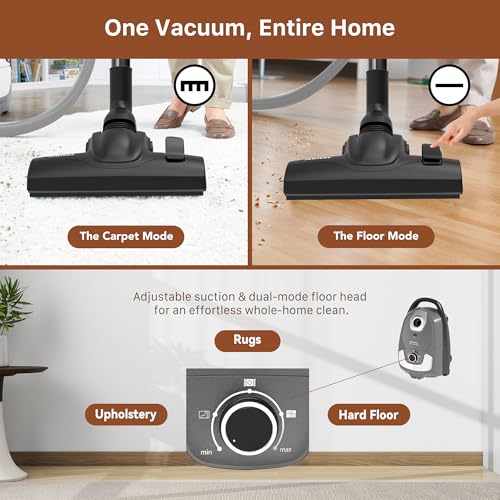 Image of Akitas C11 Bagged Canister Vacuum Cleaner, Light Weight HEPA Filtration, 33ft Cleaning Radius with Retractable Cord, Ideal for Hard Floors & Low-Pile Carpet Extra Floor Brush