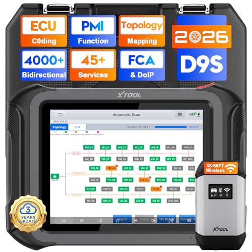 XTOOL D9S Topology Mapping OBD2 Scanner, Wireless ECU Coding & Bidirectional Automotive Diagnostic Scan Tool, PMI for Ford, AI-Assisted, 45+ Resets, 8 PIDs Live Data, FCA, Full System, 3-Year Updates