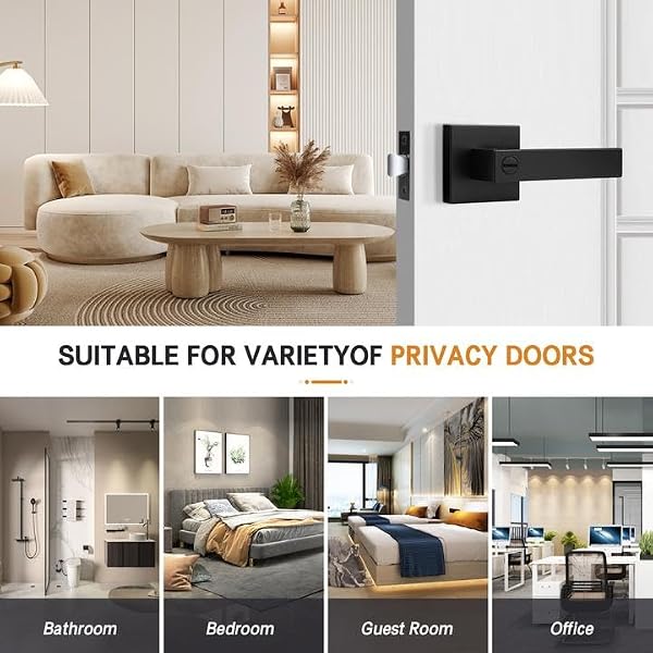 Probrico 10 Pack Matte Black Door Handles Privacy Door Levers, Heavy Duty Bed and Bath Door Locks Interior Keyless Locksets, Reversible Flat Levers with Square Rosette by Probrico - Image 5