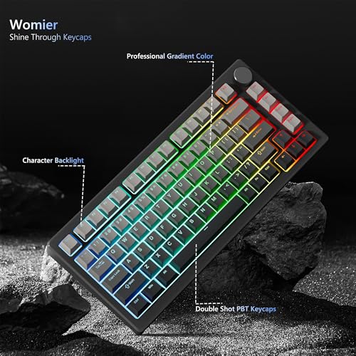 Image of Womier Shine Through PBT Keycaps 60 75 100 Percent Cherry Profile | Custom Keycap Doubleshot Keycaps Set, Universal Compatiability for Cherry Gateron MX Switches Keyboard, Gradient Gray