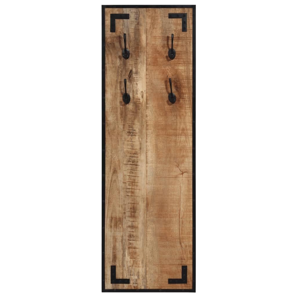 Wieszak ścienny z litego drewna mango 110 x 35 cm, garderoba do przedpokoju z 4 haczykami, styl przemysłowy, wieszak na ubrania do korytarza, sypialni, rustykalny panel garderobiany