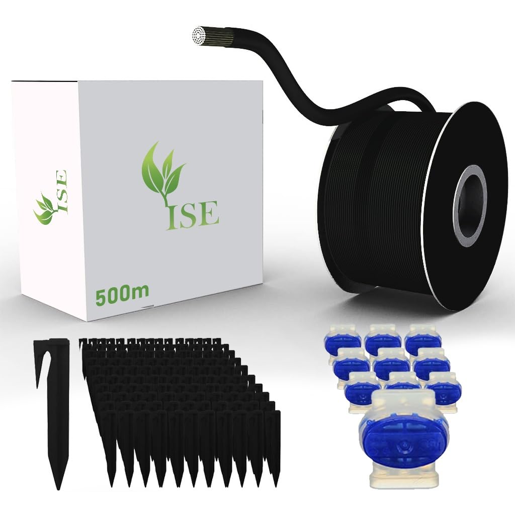 ISE Cavo perimetrale da 500 m + 150 picchetti + 10 connettori per cavi, set di accessori per robot tosaerba compatibile con molti modelli