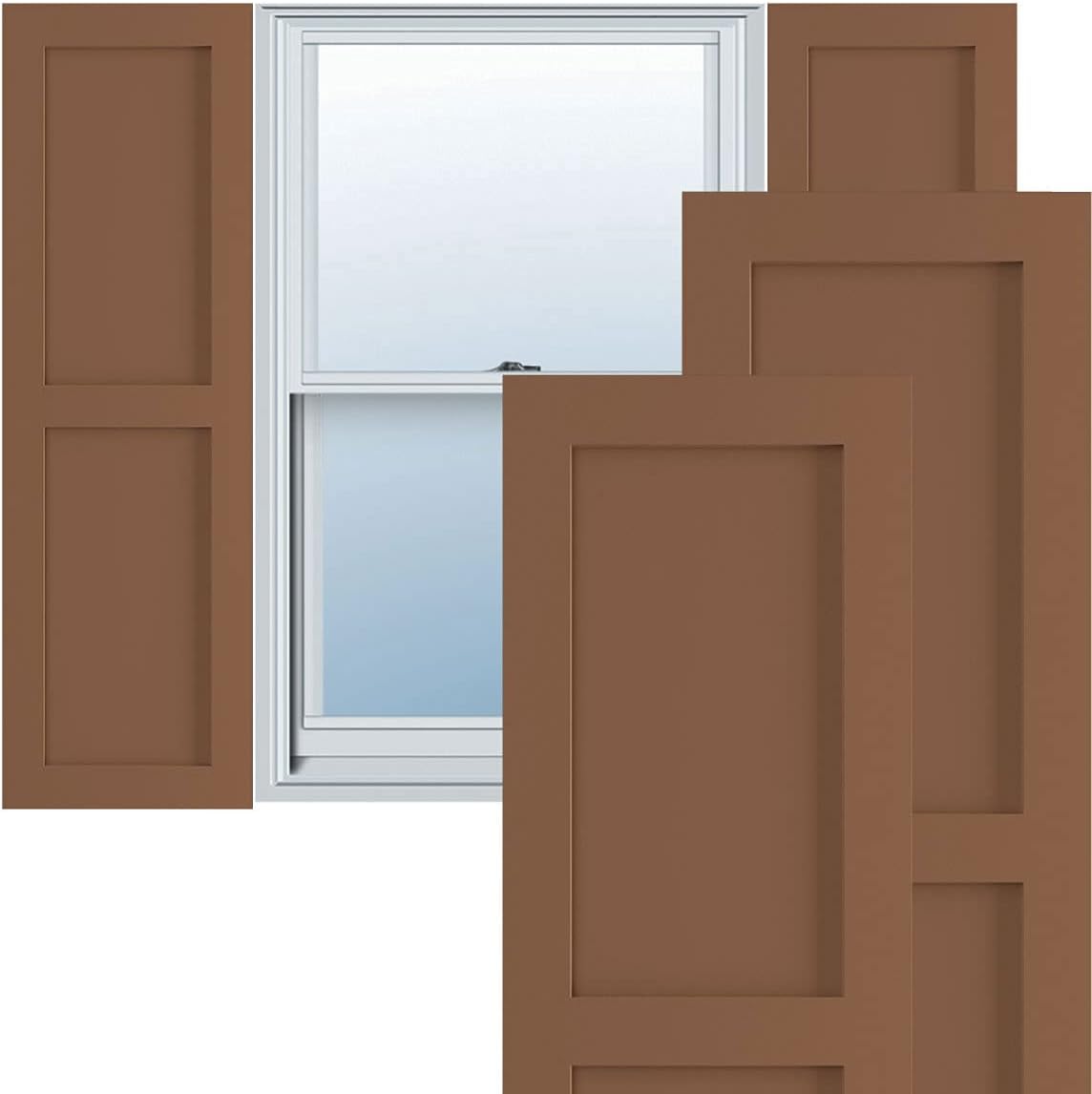 Ekena Millwork 12"W x 25"H True Fit PVC Two Equal Flat Panel Shutters, Burnt Toffee (Per Pair - Hardware Not Included)